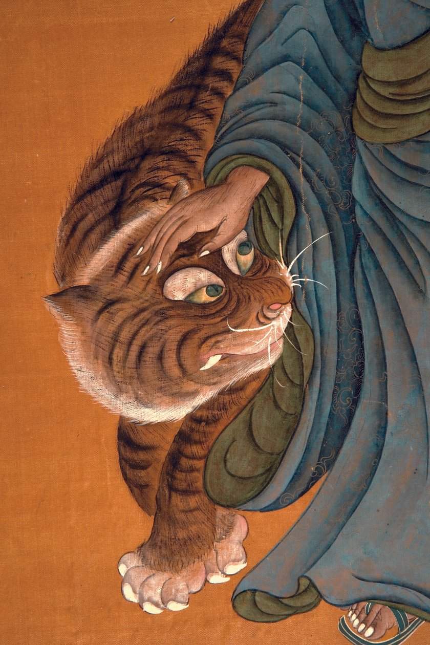 罗汉与虎，18世纪末至19世纪初（丝绸上的颜色） 作者 中文学校