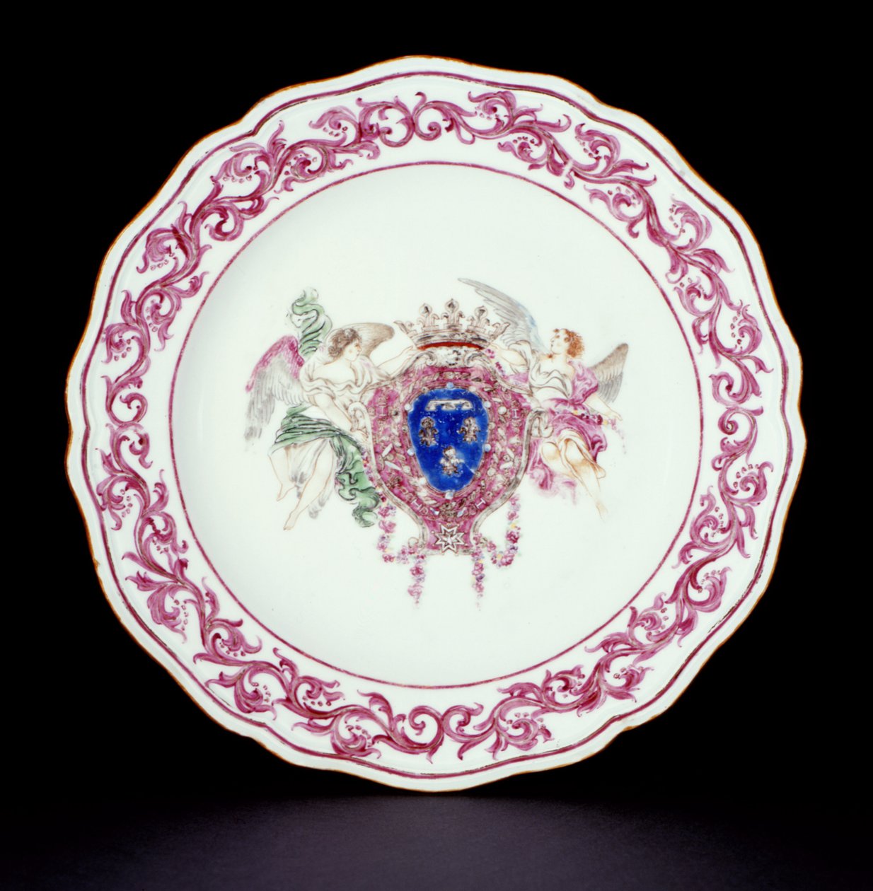 干隆时期（1736-95）c.1765（瓷器）的法国武器玫瑰家庭餐盘 作者 中文学校