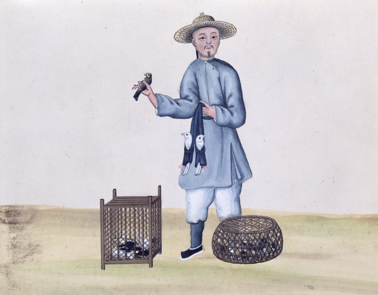 鸽子卖家，来自北京街头电话的一本书，1785年（纸上有水粉和水粉） 作者 中文学校
