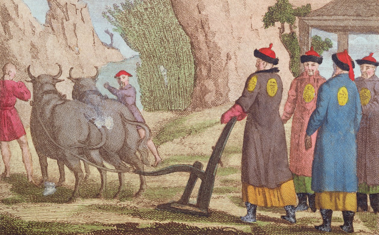 中国的耕作节，La Chine en Miniature的正面插图，由巴黎的JB Breton编辑，由Nepveu编辑，1811年（彩色雕刻） 作者 中文学校
