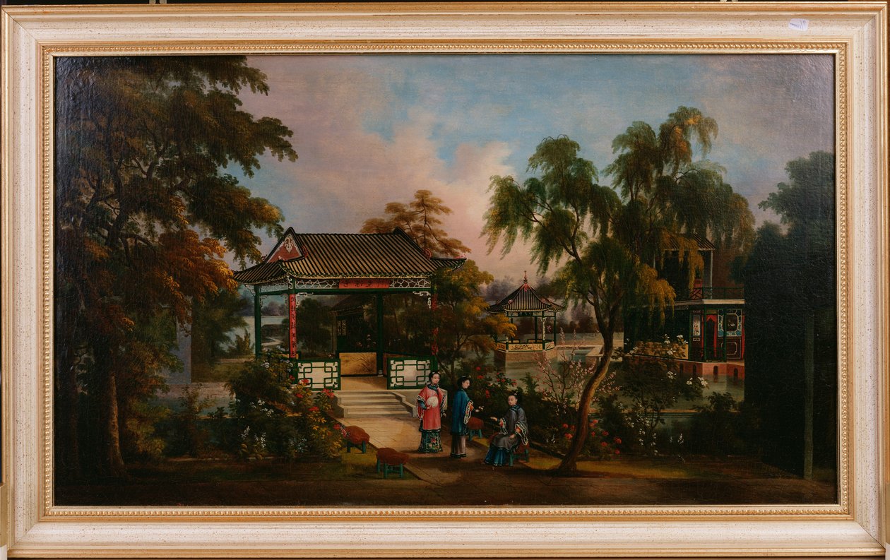 1850年左右，馆内有女士们的广州豪富花园的景观 作者 中文学校