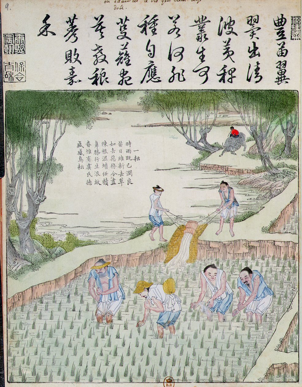 除草，中国的稻米文化（彩色木版画） 作者 中文学校