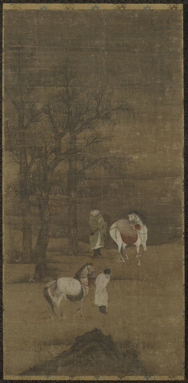 冬季景观与马和新郎，明朝或清朝 作者 中文学校