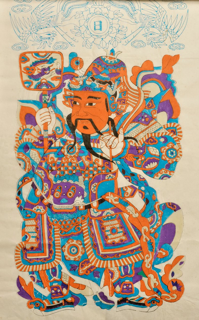 木版画显示中国门卫神（彩色木版画） 作者 中文学校