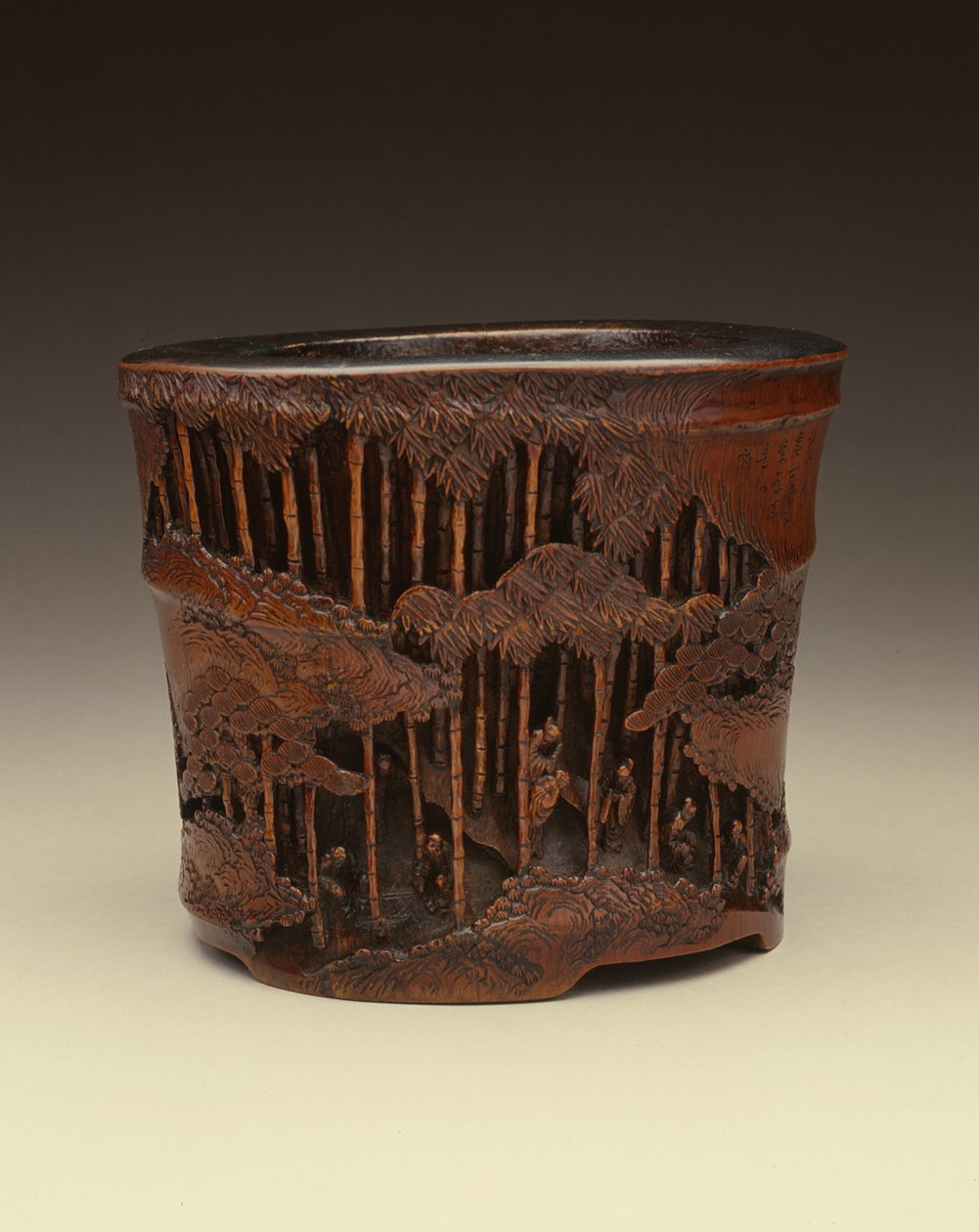 竹林七贤在竹林，康熙时期（1662-1722），清代（雕刻竹子）的文学追求大笔画 作者 中文学校中文学校