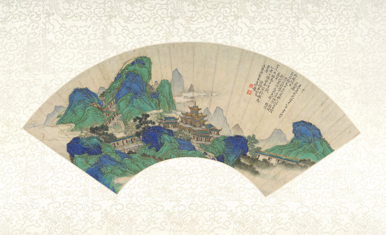 神仙的宫殿，折扇作为专辑叶子安装，1753（墨水，颜色和纸上的金色） 作者 中文学校中文学校