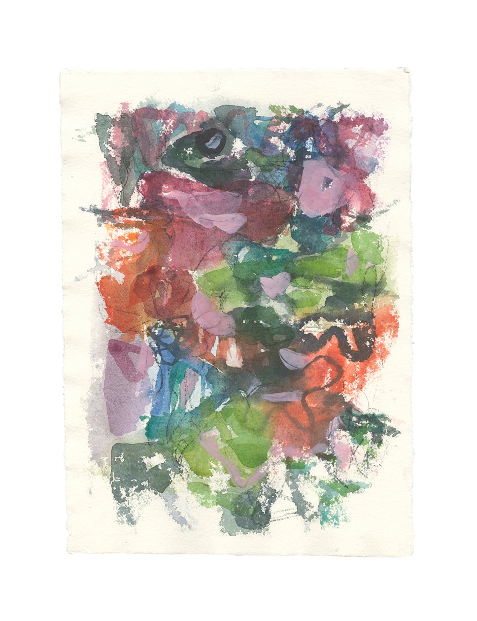 抽象构图，有机系列，2021 年（手工水彩纸上的水彩、水粉和木炭画） 作者 曹庆芬