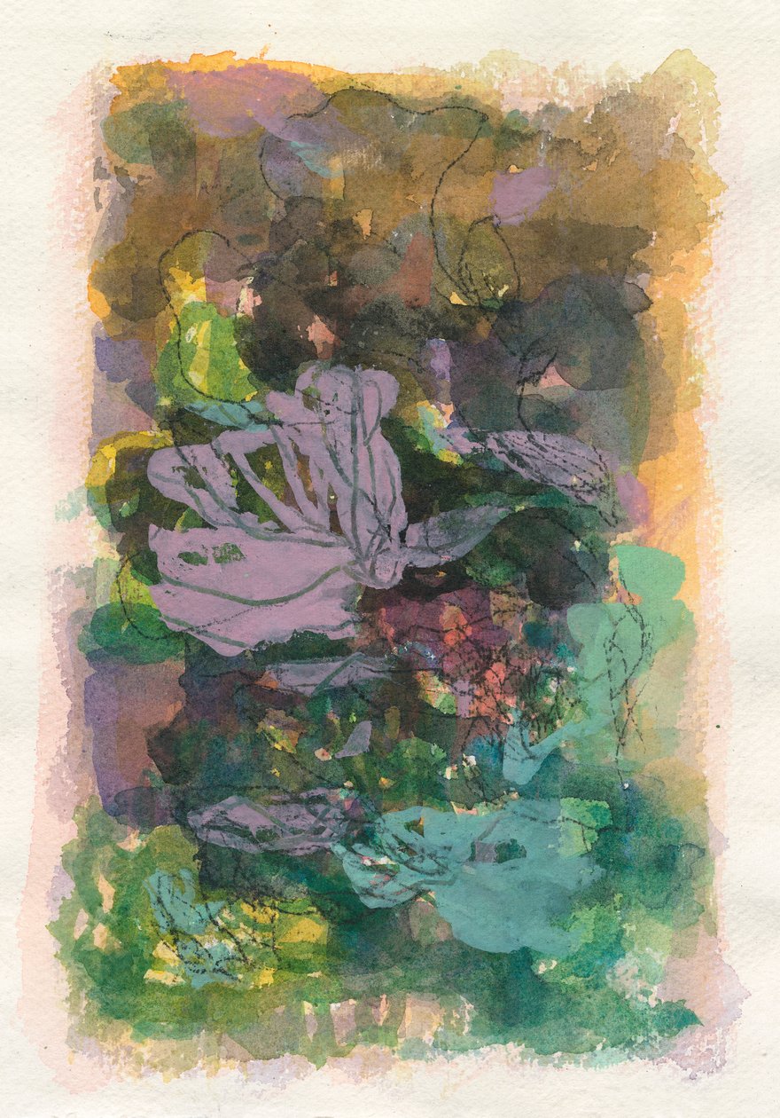 抽象构图，有机/植物系列，2021 年（水彩画纸上的水彩、水粉和炭笔） 作者 曹庆芬