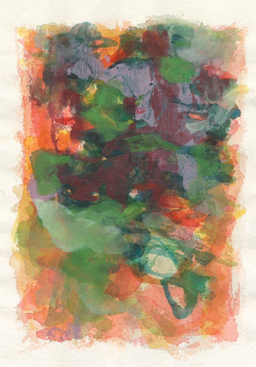 抽象构图，游戏系列，2021 年（水彩画纸上的水彩、水粉和木炭画） 作者 曹庆芬