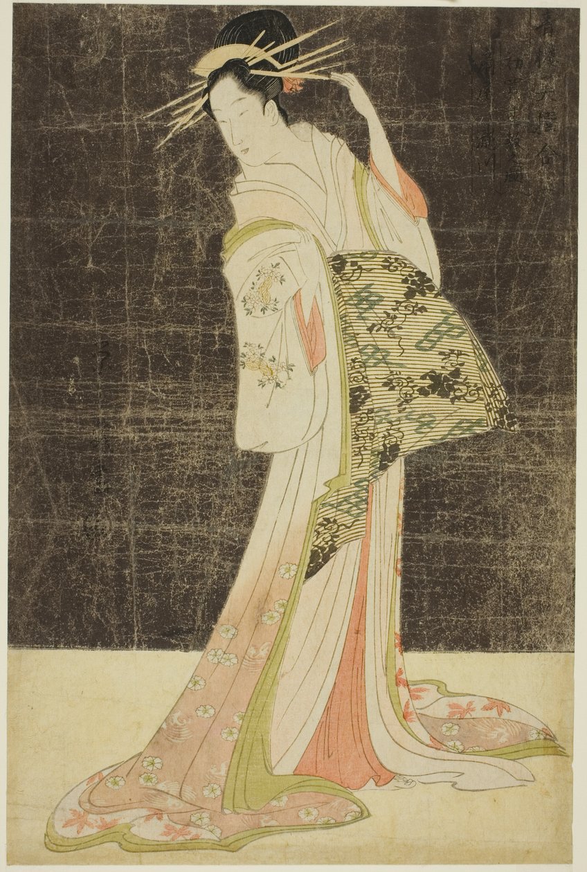 妓院美人选集》（Seiro bijin awase）：为新年假期雇用的歌妓 - 荻屋的泷川 作者 Chobunsai eisi