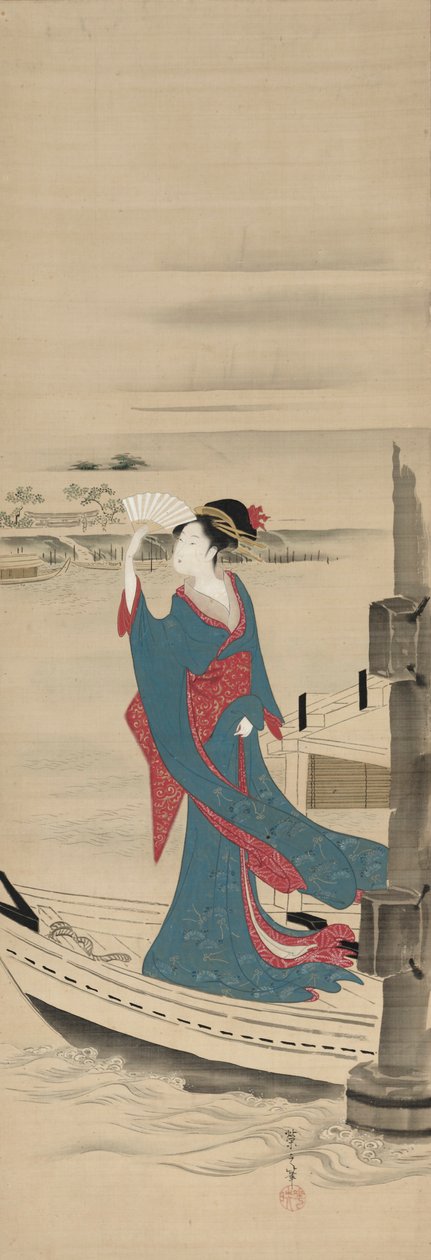 1700年代末-1800年代初，S田川的船上美景。 作者 Chobunsai eisi