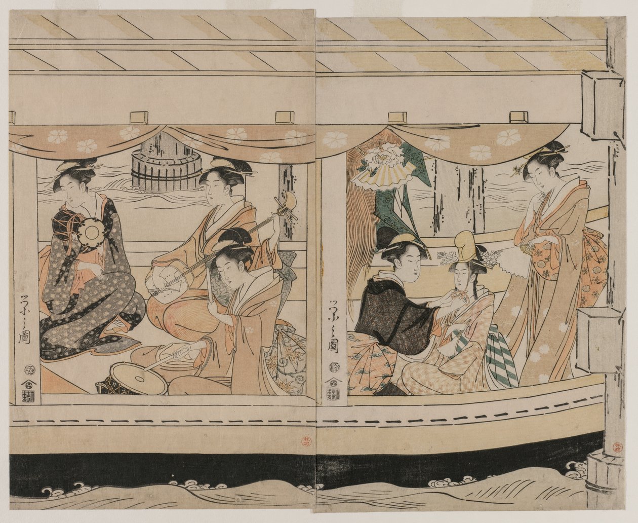1790年代中期，在um田川上划船。 作者 Chobunsai eisi