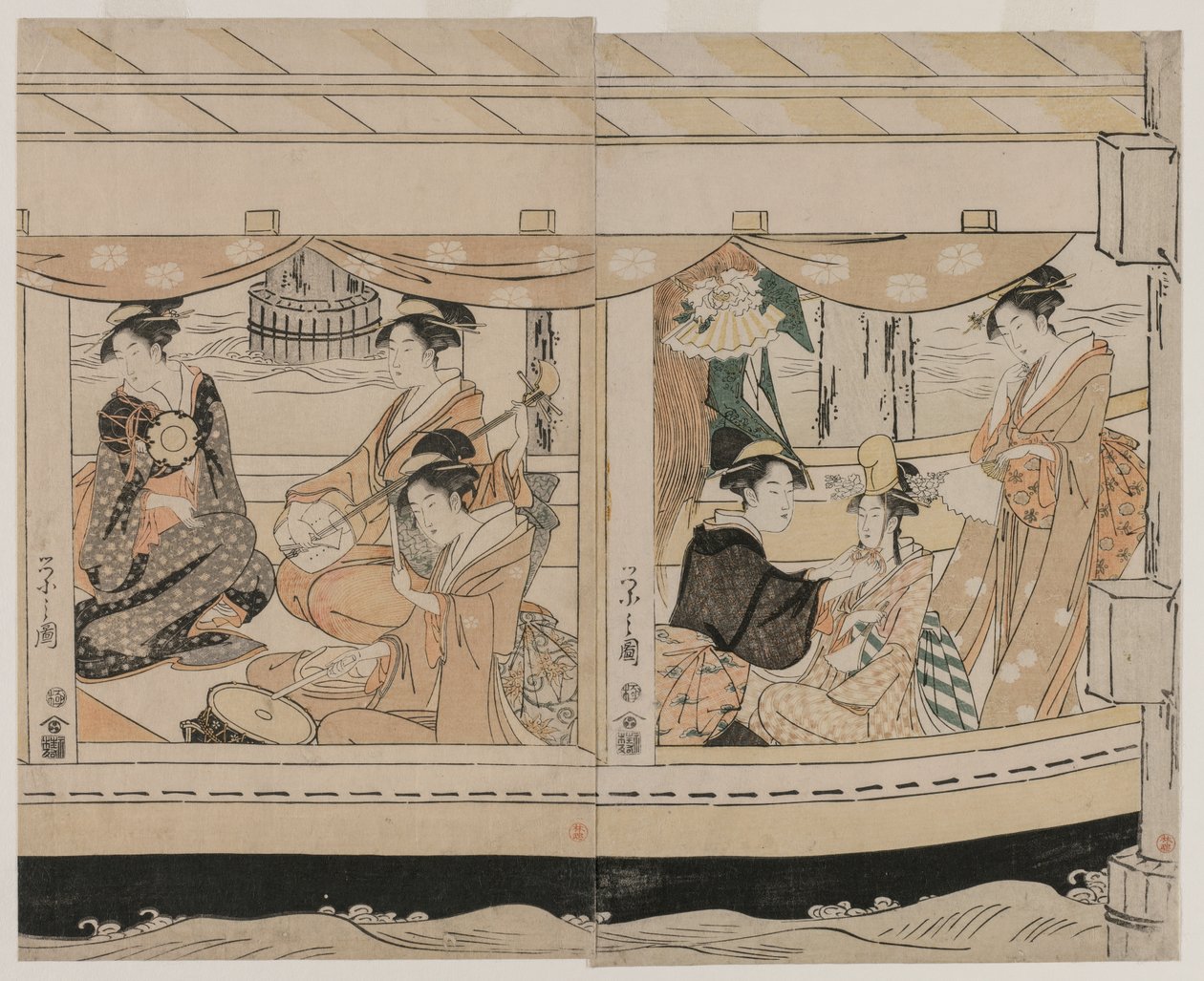 1790年代中期，在um田川上划船。 作者 Chobunsai eisi
