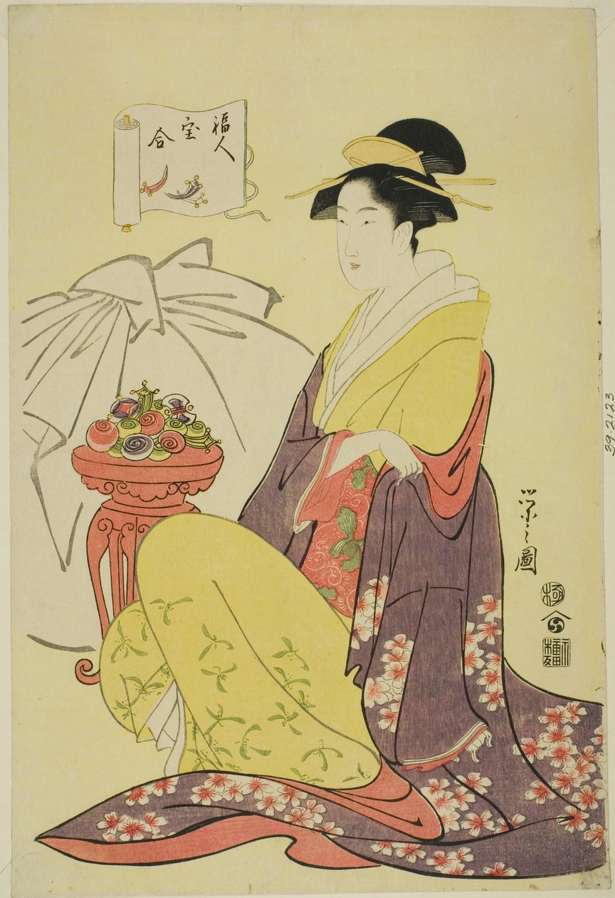 福神的宝物比较（Fukujin takara awase）"系列中的 Hotei 作者 Chobunsai eisi