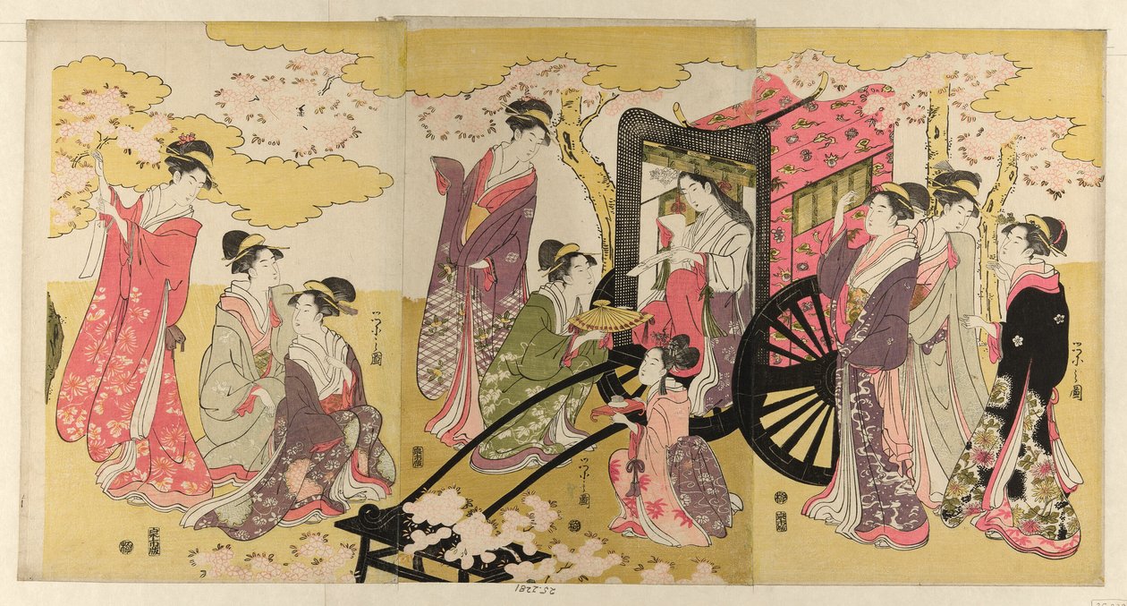 乘坐马车赏樱花的贵妇人 作者 Chobunsai eisi