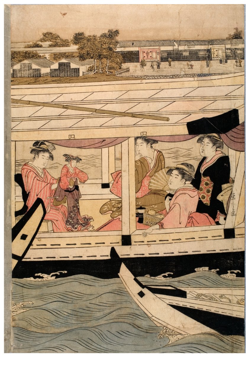 隅田川场景的横幅五联画的一部分 作者 Chobunsai eisi
