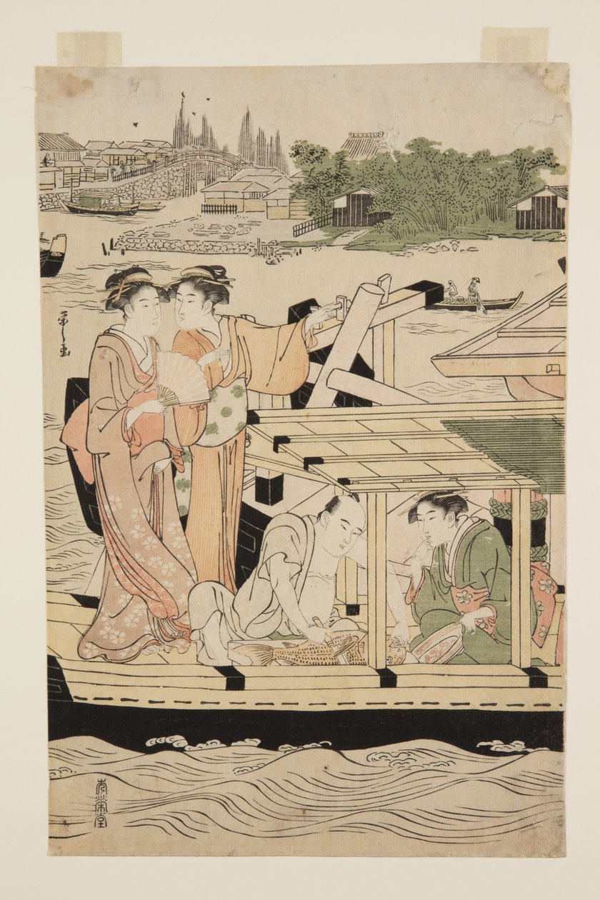 新桥下隅田川上的游船（彩色木版画 作者 Chobunsai eisi