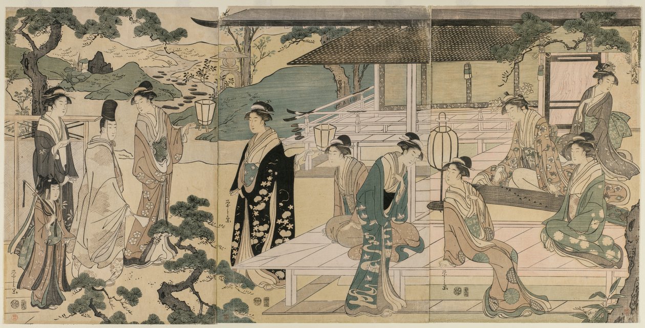 源氏物语系列中源氏物语的松风章节c。 1791年。 作者 Chobunsai eisi