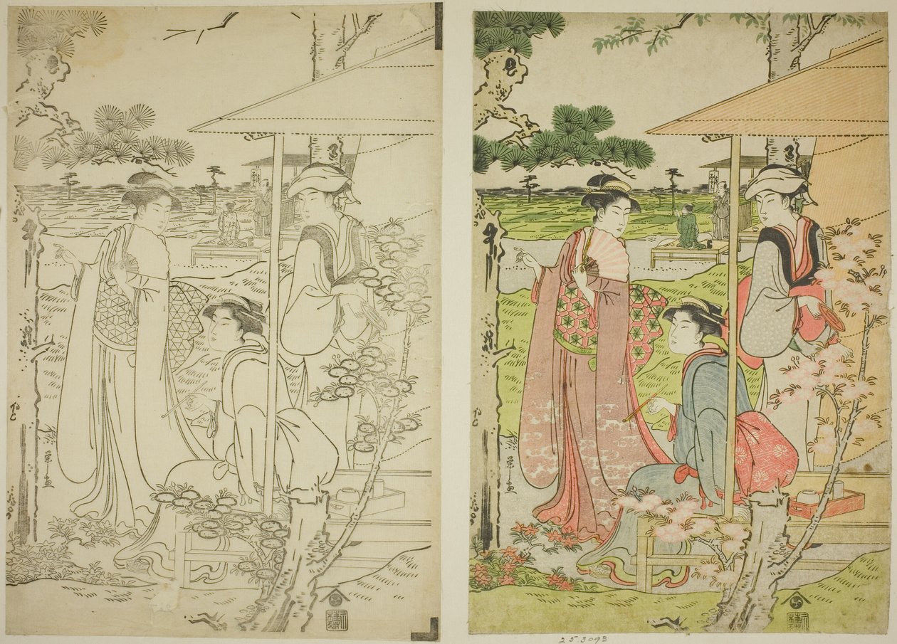 从飞鸟山上的茶馆观赏樱花 作者 Chobunsai eisi