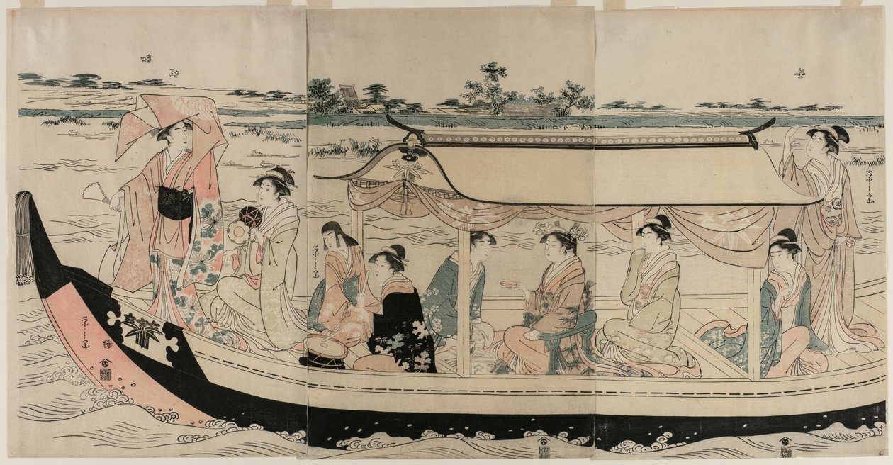 隅田川上的游船上的妇女 作者 Chobunsai eisi
