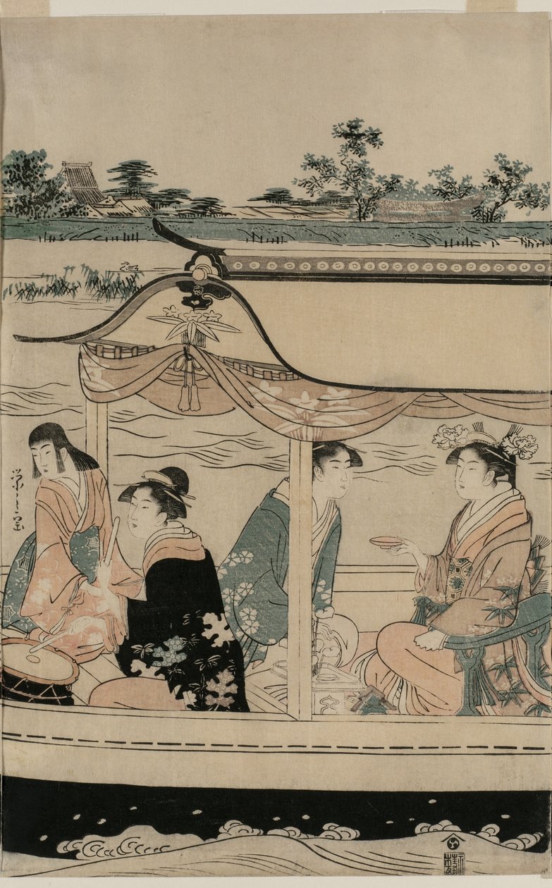 隅田川上的游船上的妇女 作者 Chobunsai eisi
