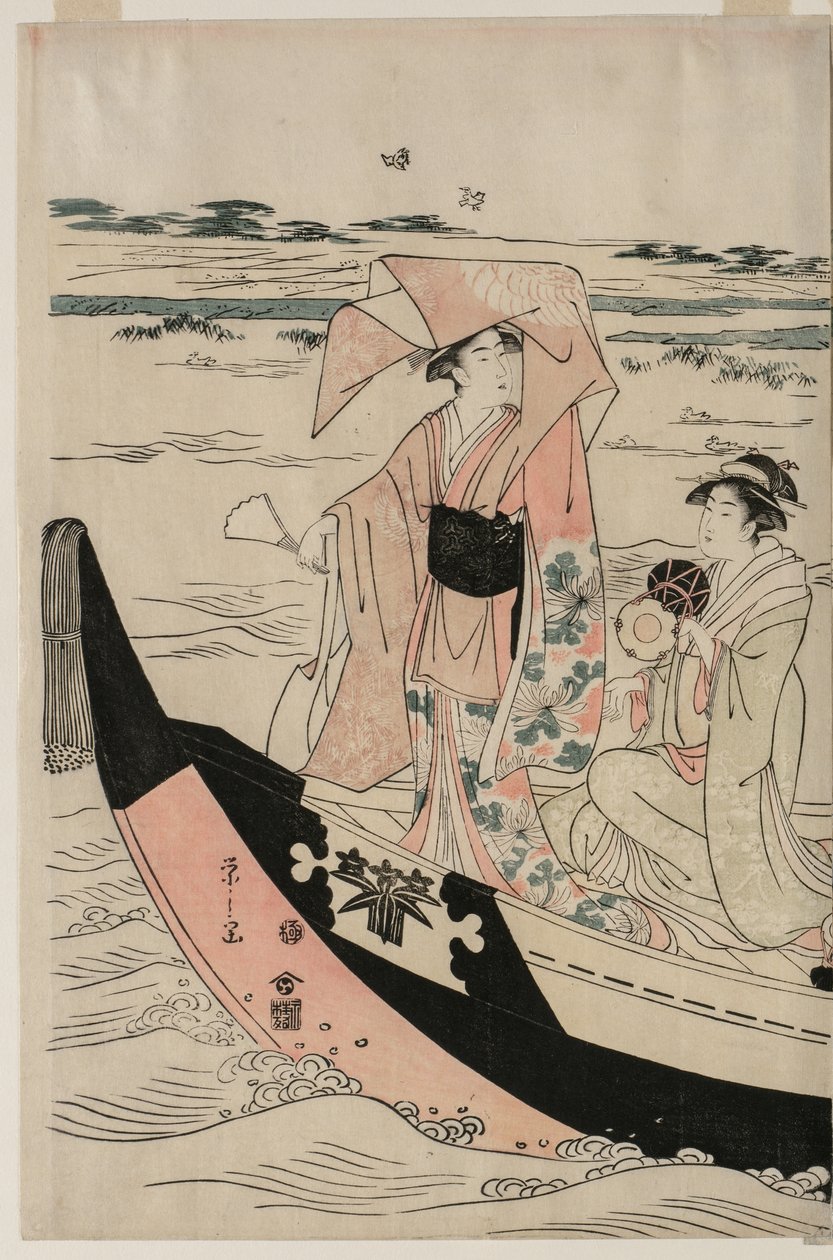隅田川上的游船上的妇女 作者 Chobunsai eisi