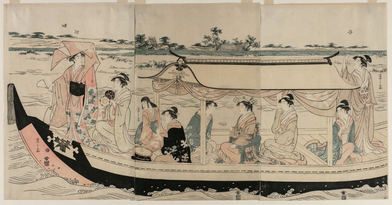 1790年代初，um田河上的游船上的妇女。 作者 Chobunsai eisi