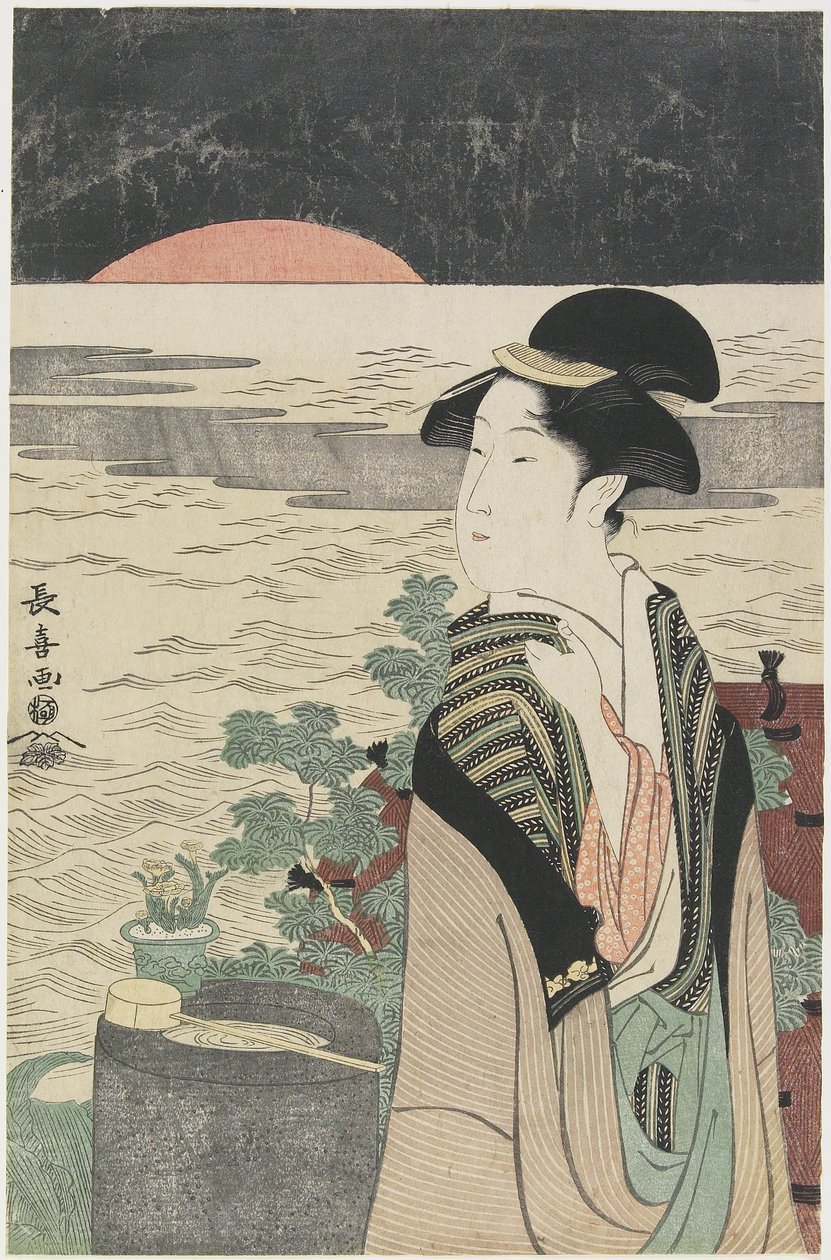 看着第一次日出的美女，1793-1796 作者 Choki Ice Husai