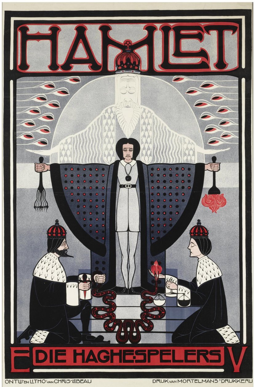 克里斯·勒博 (1878-1945) 的《哈姆雷特》。 彩色石版画，尺寸：121x79,3 作者 克里斯·勒博（Chris Lebeau）