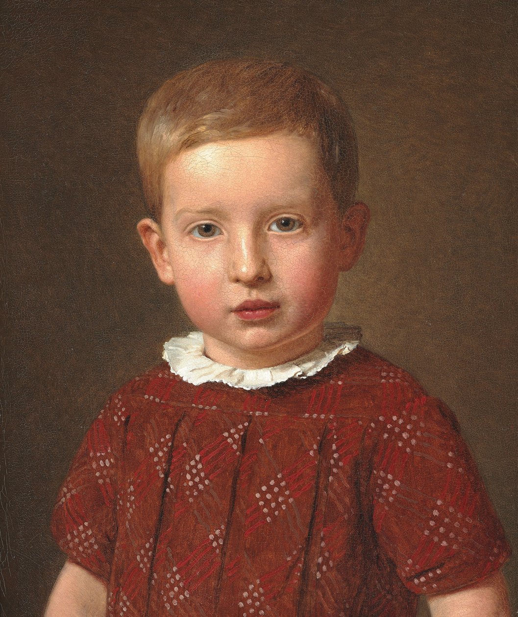 丹麦文：  Skolebestyrer J. Krohn som barn, kunstnerens søstersøn 小时候的校长 J. Krohn，艺术家的侄子 作者 克里斯汀·科布（ChristenKøbke）