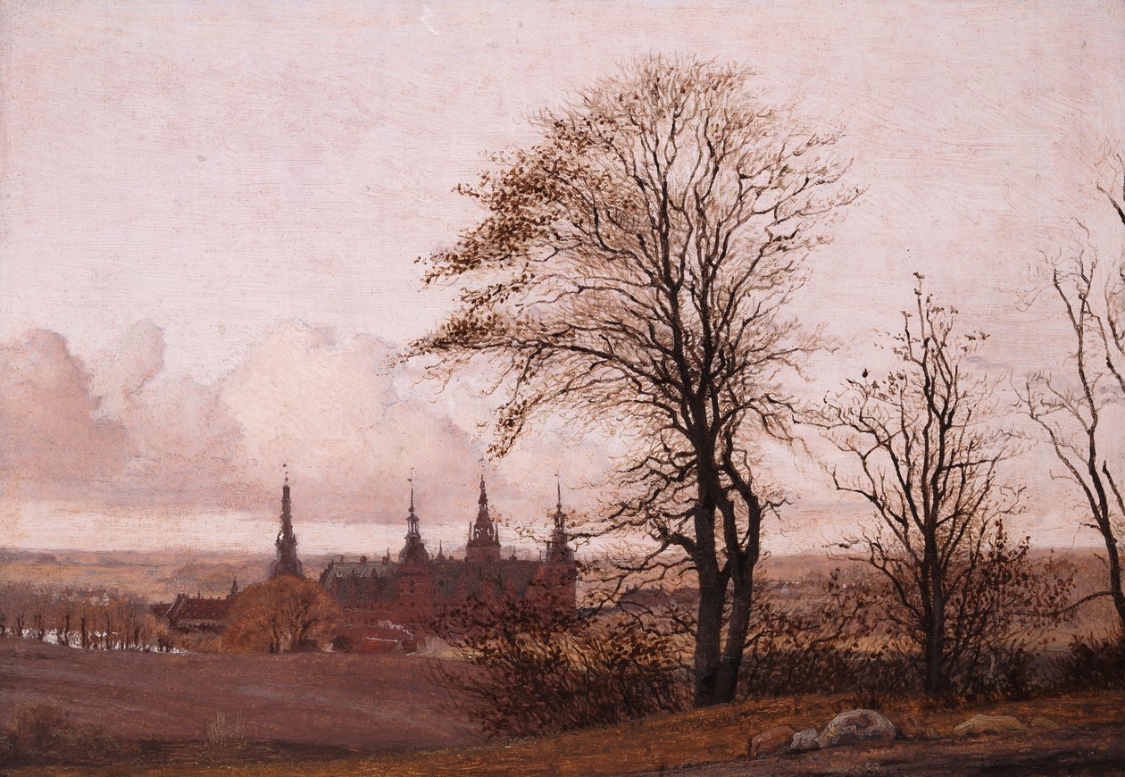 秋天风景。中距离的腓特烈堡城堡，1837-1838年 作者 Christen Schjellerup Købke