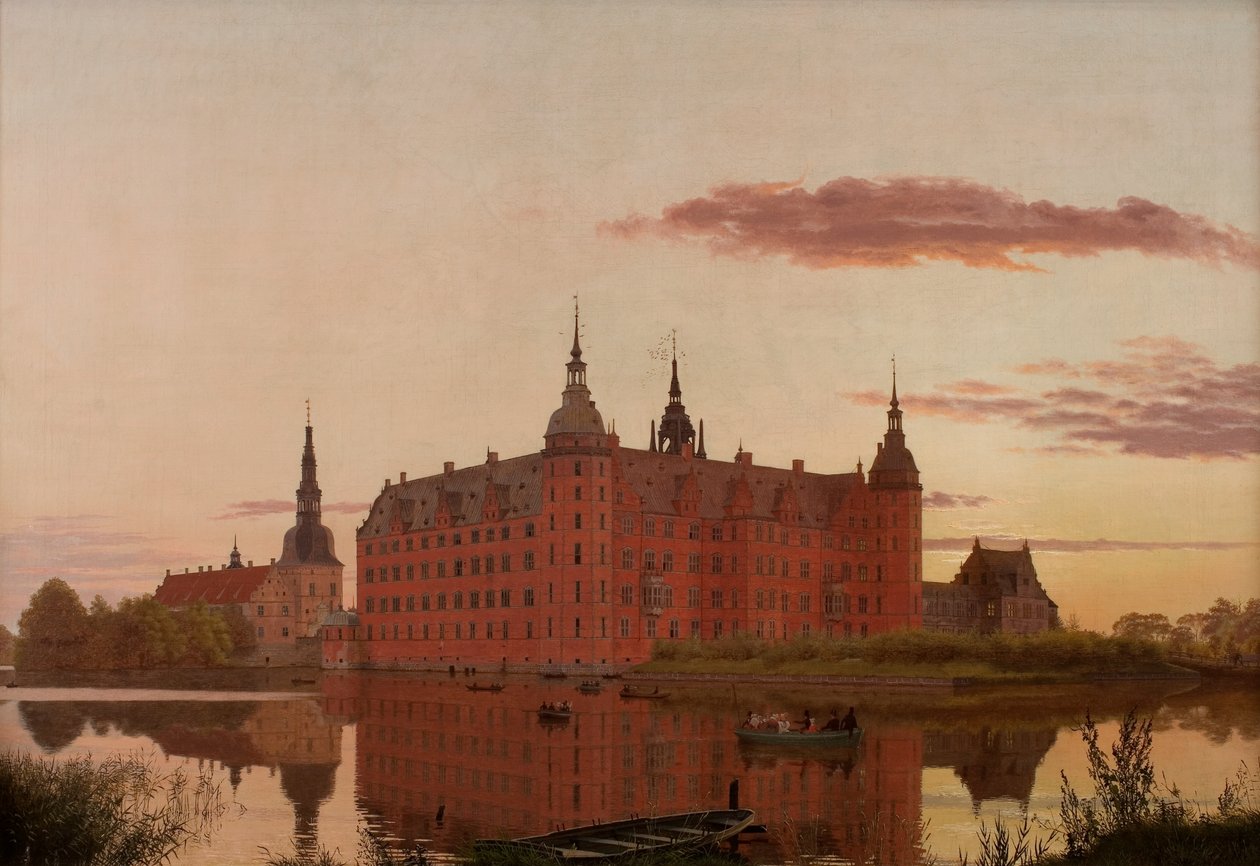 从耶格巴肯（Jægerbakken）眺望弗雷德里克斯堡宫（Frederiksborg Palace），黄昏 作者 克里斯汀·谢勒鲁普·科布克