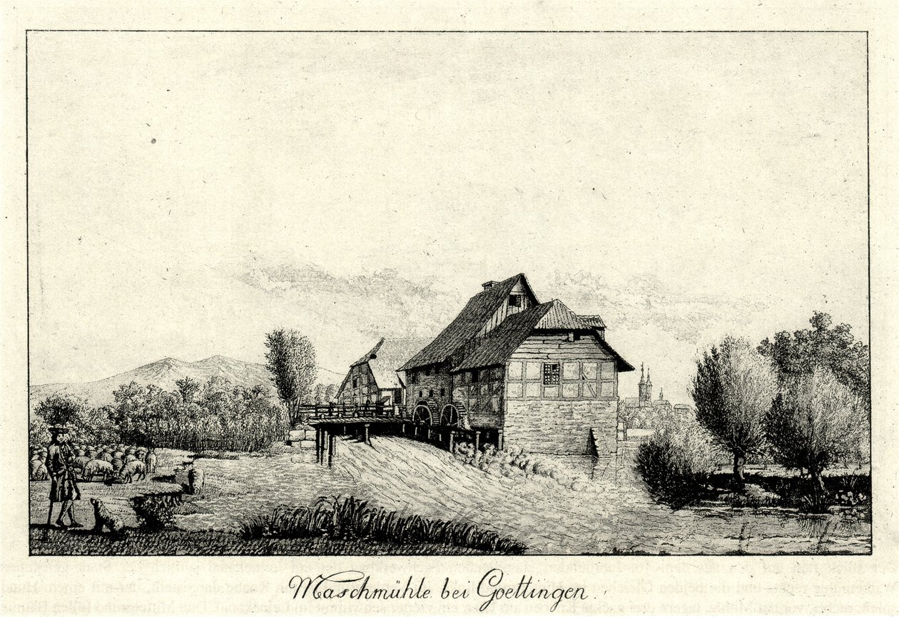 位于哥廷根以北的皮带上的前Maschmühle，背景离开了Hainberg，就在城市对面 作者 克里斯蒂安·安德里亚斯·贝塞曼