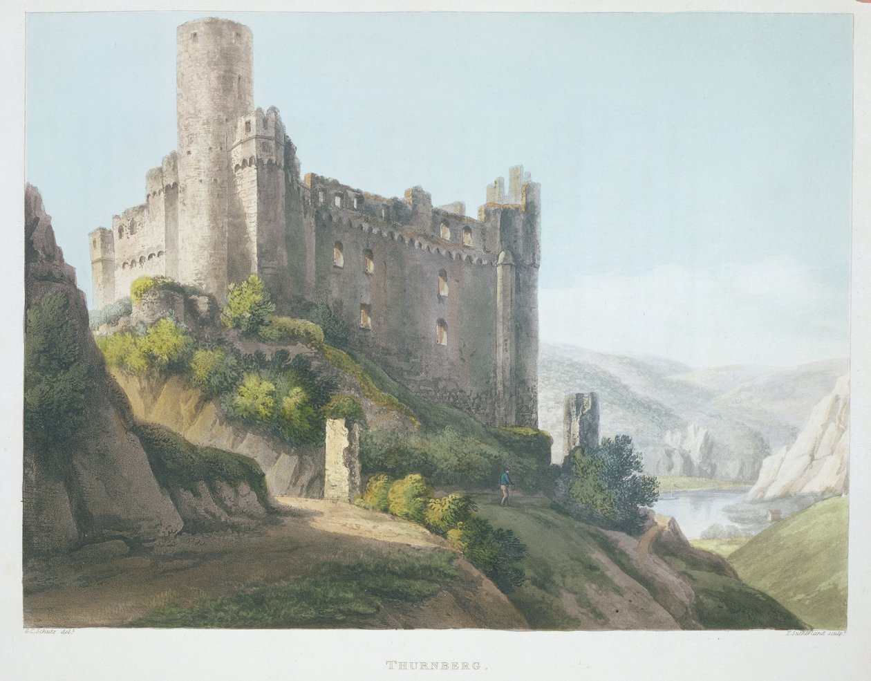 Thurnberg，由T. Sutherland雕刻，来自“沿莱茵河的风景如画之旅，从Mentz到科隆”，由伦敦R. Ackermann出版，1820年 作者 克里斯汀·乔治二世保护或舒兹