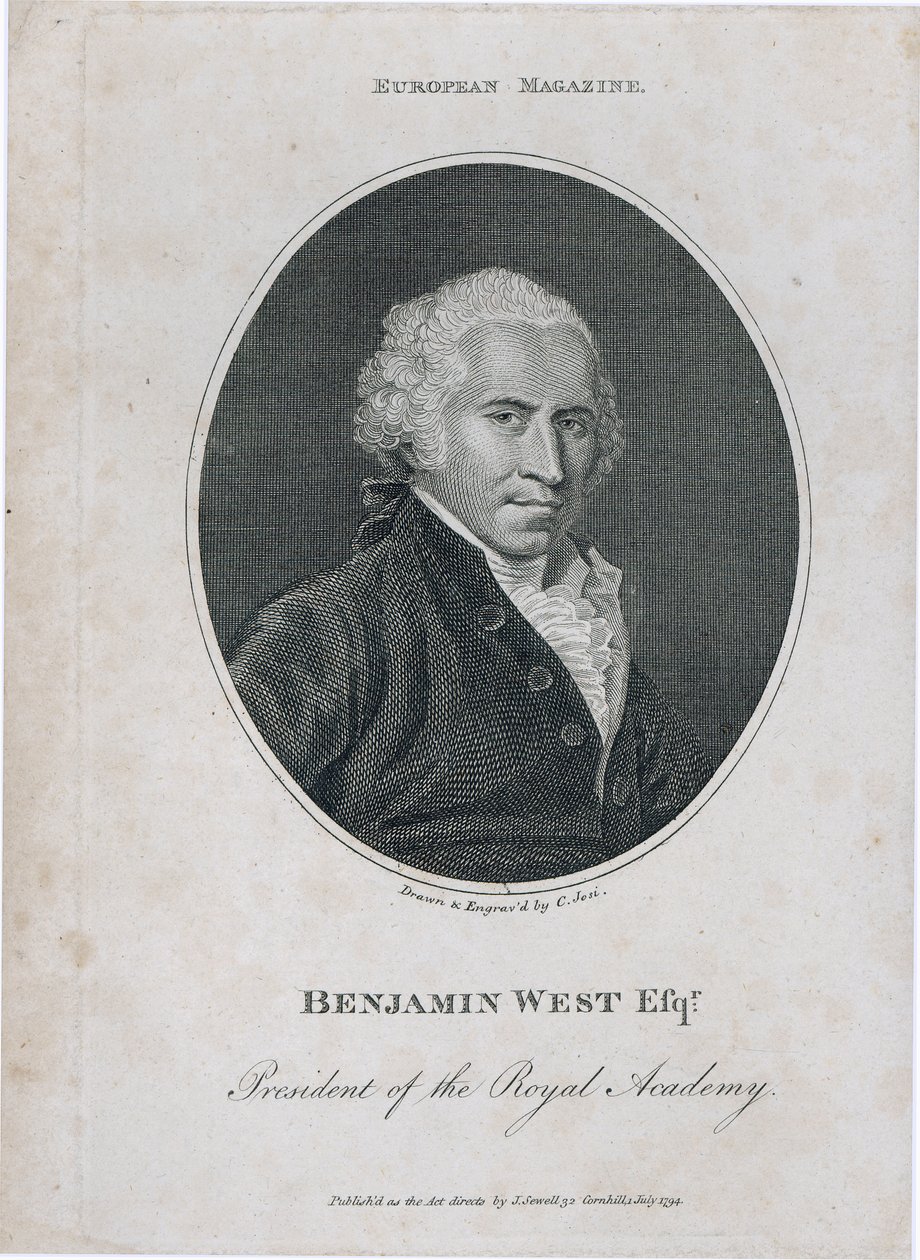 本杰明·韦斯特（1738-1820）的肖像，皇家艺术学院院长，由艺术家雕刻，1794年 作者 克里斯蒂安·乔西