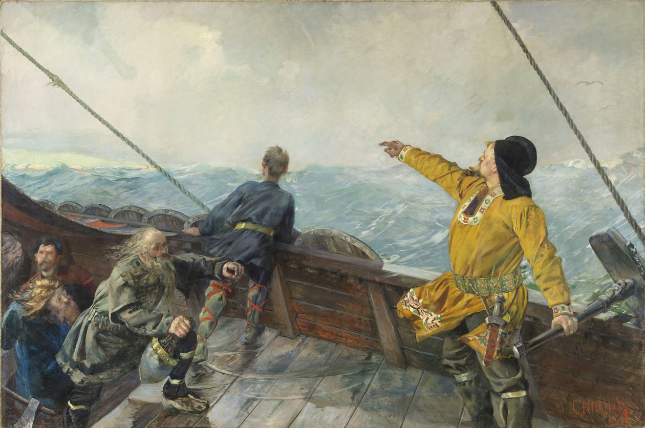 Leif Eriksson（10世纪）瞄准美国，1893年 作者 克里斯蒂安·克罗格（Christian Krohg）