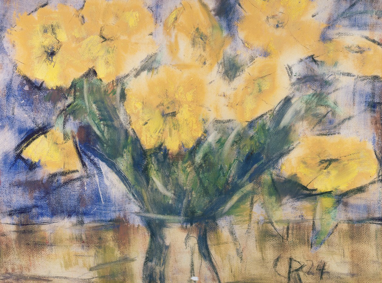 黄色花朵，1924年（纸上粉彩） 作者 克里斯蒂安·罗夫斯