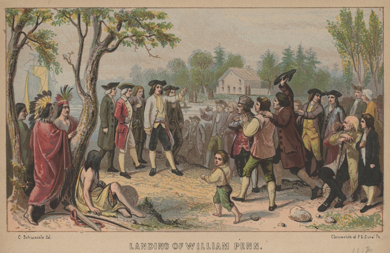 1852年PS Duval的William Penn登陆，版画（chromolitho） 作者 