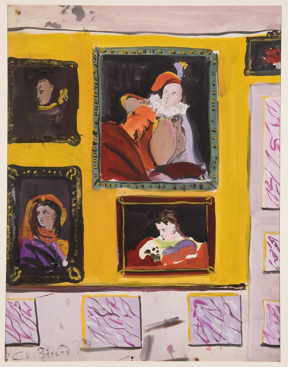 服装人物，c.1935-45（纸上水粉画） 作者 克里斯蒂安·贝拉尔