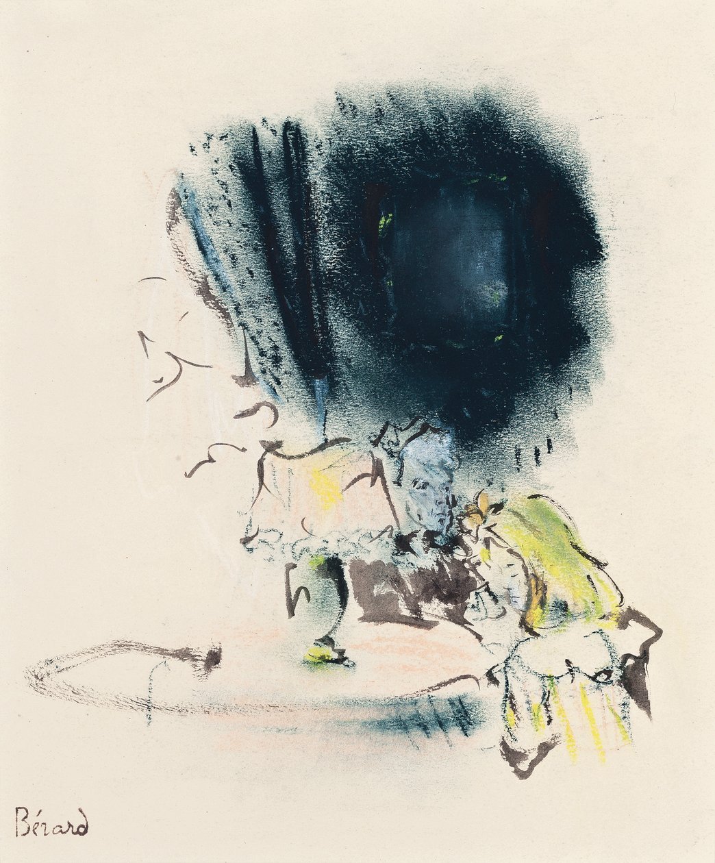 Sous la Lampe，Gigi 插图，c.1949（纸上粉彩、画笔和墨水） 作者 克里斯蒂安·贝拉尔