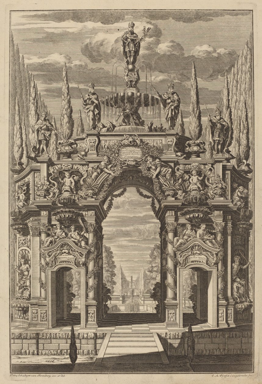 弗里德里希四世的凯旋门 作者 Christian Engelbrecht 和 Johann Andreas Pfeffel，根据 Peter Schubert von Ehrenberg
