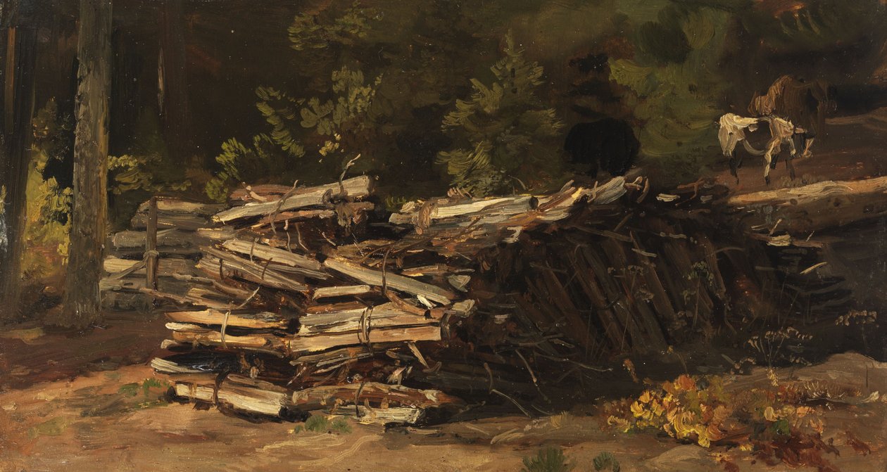 德语：Holzstoß am Waldrand 森林边缘的木桩 作者 克里斯蒂安·弗里德里希·吉尔
