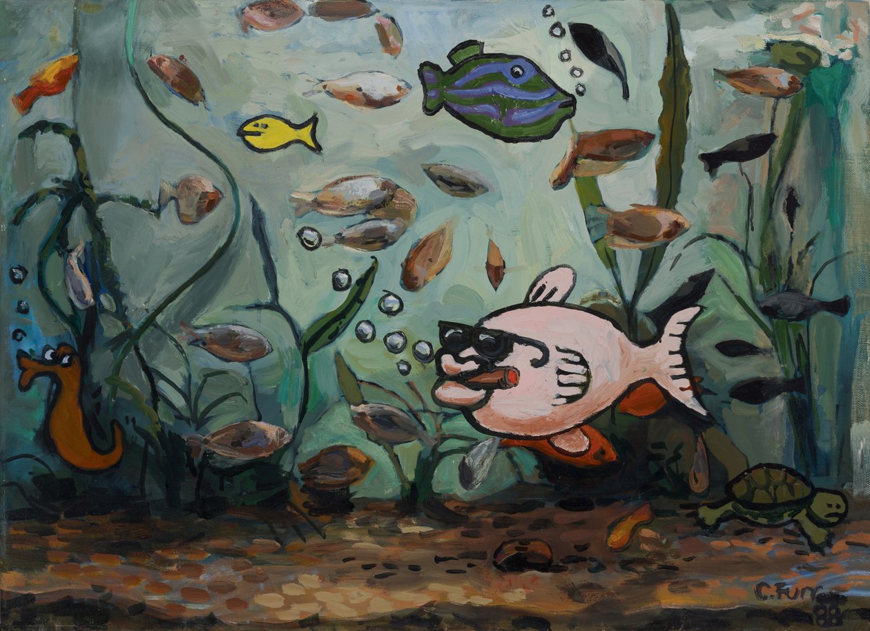 鱼腥世界中的粉红大鱼 1988 年（布面油画） 作者 克里斯蒂安·福尔