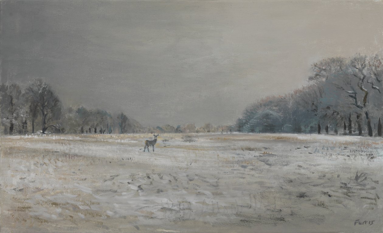 雪中的鹿--里士满公园，2015 年（布面油画） 作者 克里斯蒂安·福尔