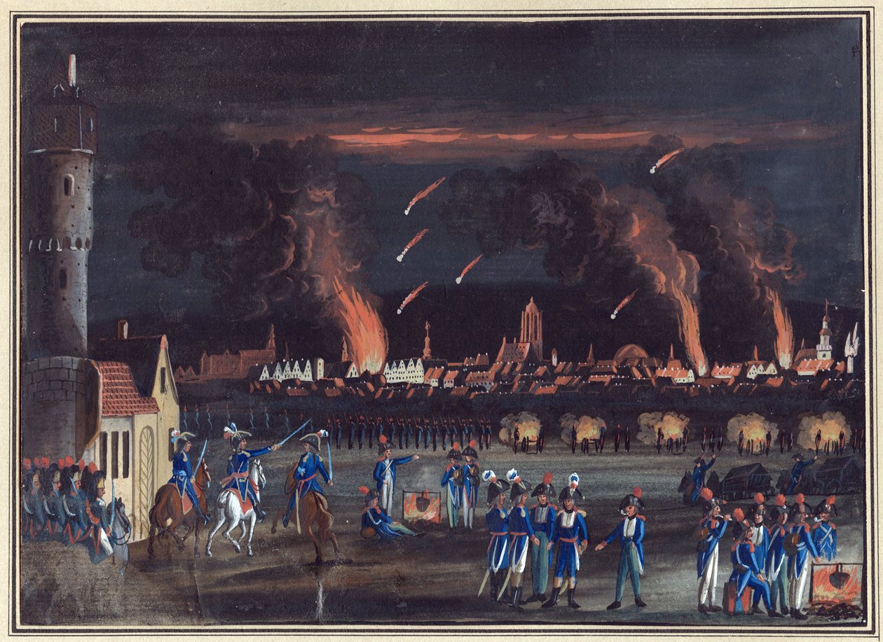 Premiere Coalition - 13 juin 1796 : bombardement de Francfort-sur-le-Main (Francfort) par les Francais Bombardment of Frankfurt am Main by the French Army, July 13 作者 克里斯汀·乔治长老舒兹