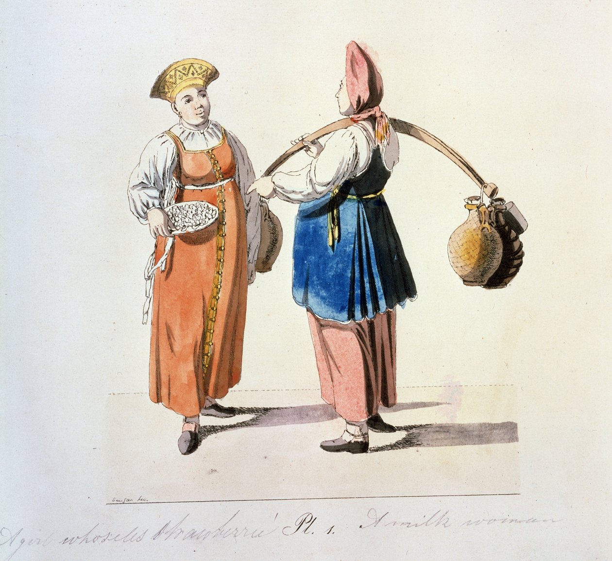 莫斯科商人系列：乳制品。奶妈（选自《莫斯科商人》系列）。Dessin de Christian Gottfried Heinrich Geissler (1770-1844) 作者 克里斯蒂安·戈特弗里德·盖斯勒