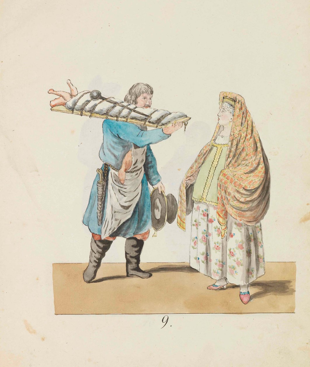 屠夫与木板上的猪和女商人 来自《圣彼得堡》系列，1799年。 作者 克里斯蒂安·格特弗里德·海因里希·盖斯勒