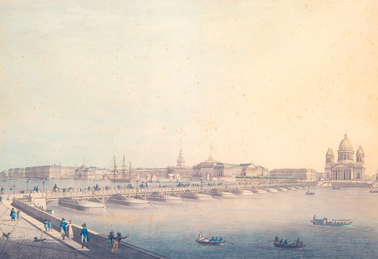 1820年之前，彼得堡的圣艾萨克桥的景色。 作者 克里斯蒂安·戈特利布·哈默