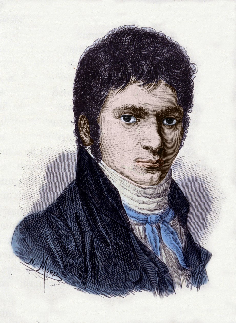 路德维希·范·贝多芬 (Ludwig van Beethoven) (1770-1827)，德国音乐家，创作于 1802 年。莫雷尔从霍恩曼的微型版画中雕刻而成。 作者 克里斯蒂安·霍恩曼