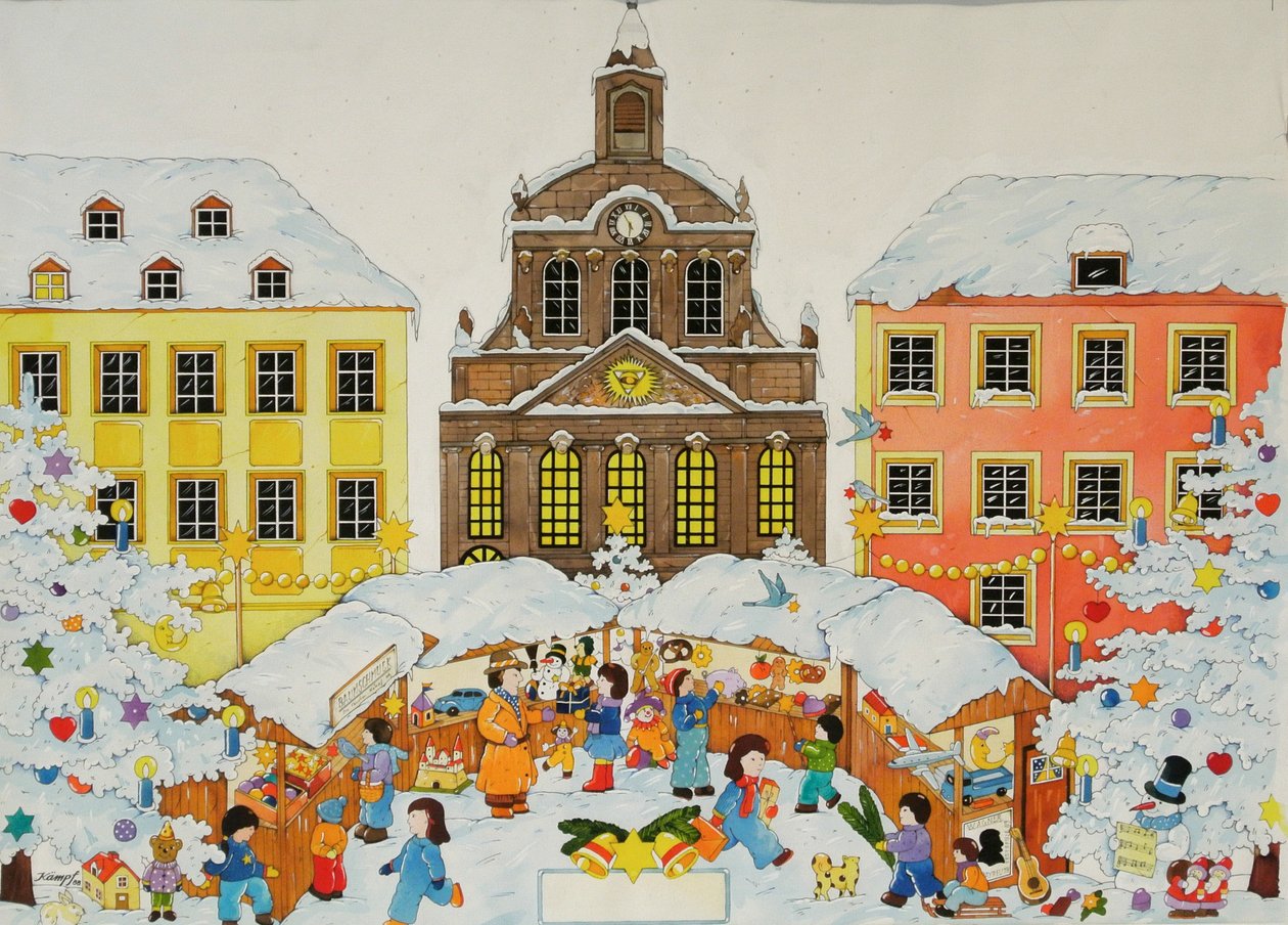 圣诞市场》，2001年（纸上水彩）。 作者 克里斯汀·坎普夫（Christian Kaempf）